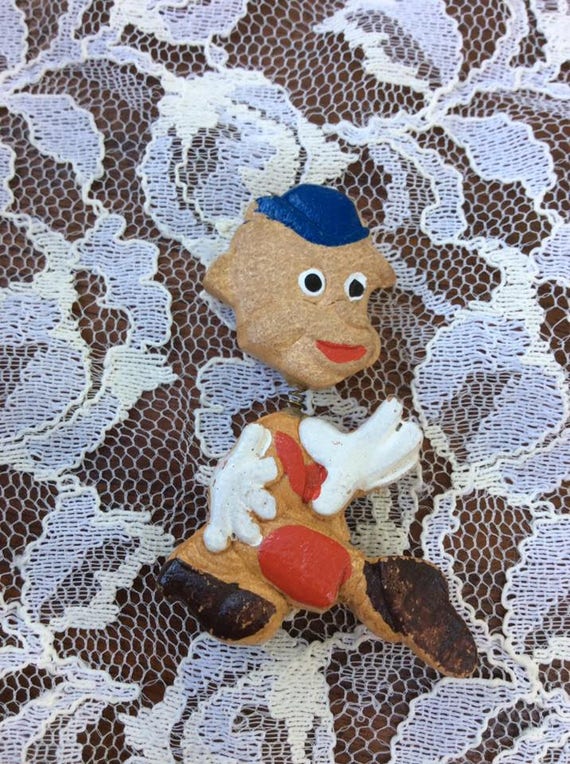 Vintage 1930s 1940s Brooch Pin Handmade Wood The H