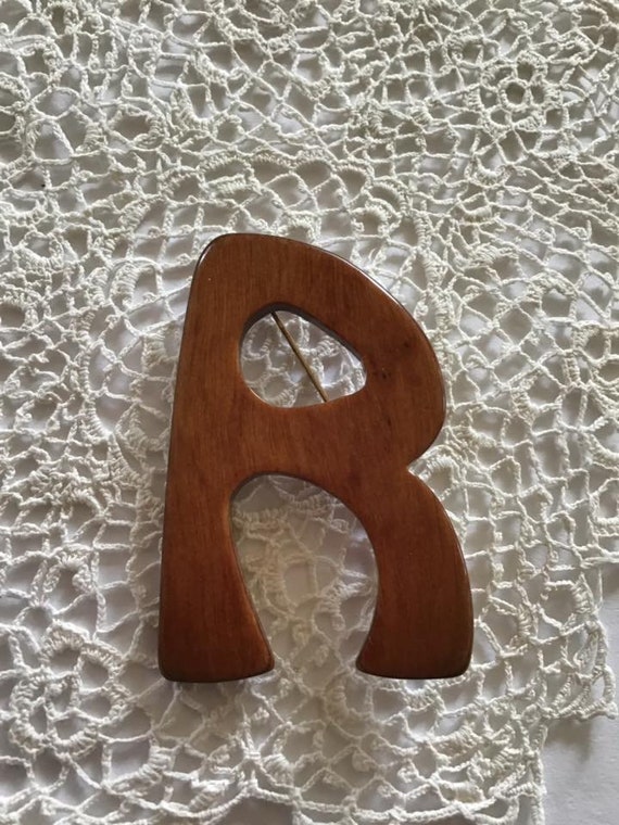 Vintage 1960's 1970's Brooch Pin Polished Wood Let