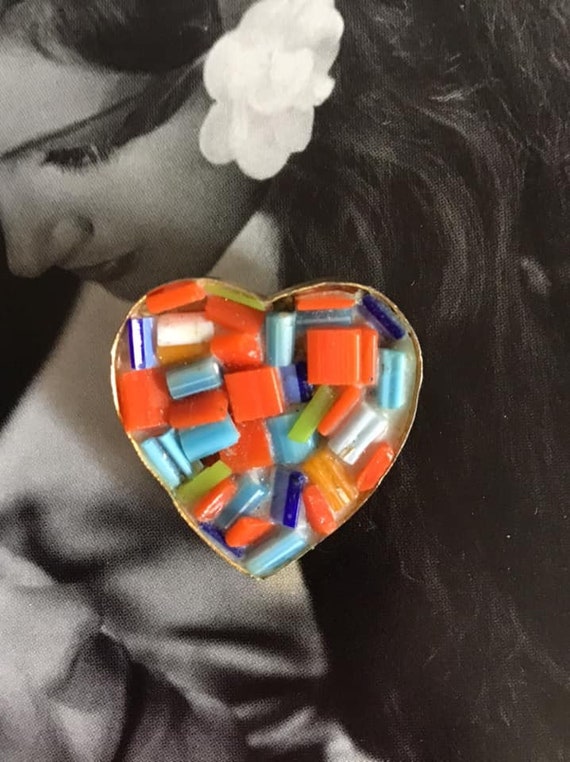 Vintage 1960's 1970's Brooch Pin Multi-Color Glas… - image 4