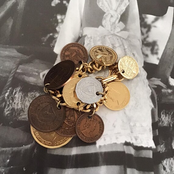 Vintage 1960's 1970's Bracelet Coins Charm Bracel… - image 7