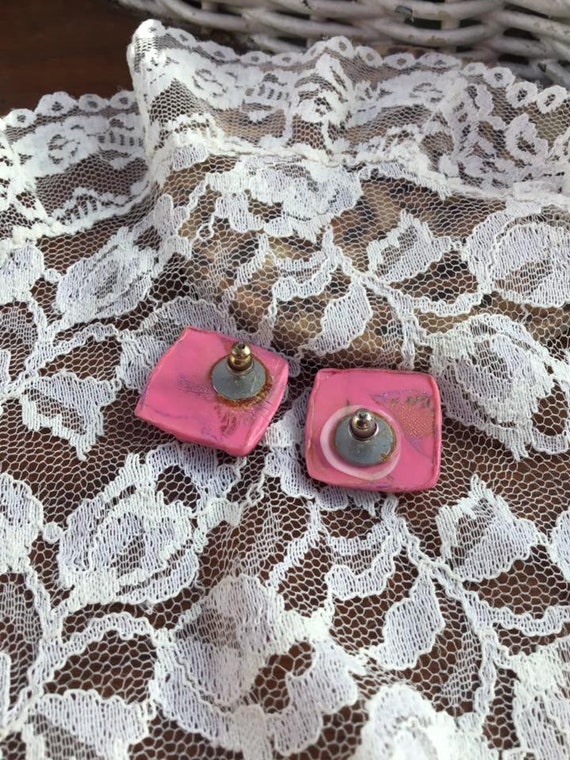 Vintage 1980's Earrings Pierced Square Shape Hand… - image 5