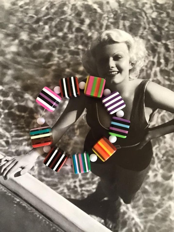 Vintage 1960's 1970's Bracelet Multi-Color Layere… - image 6