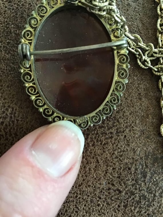Vintage 1920's 1930's Cameo Shell Brooch/Necklace… - image 3
