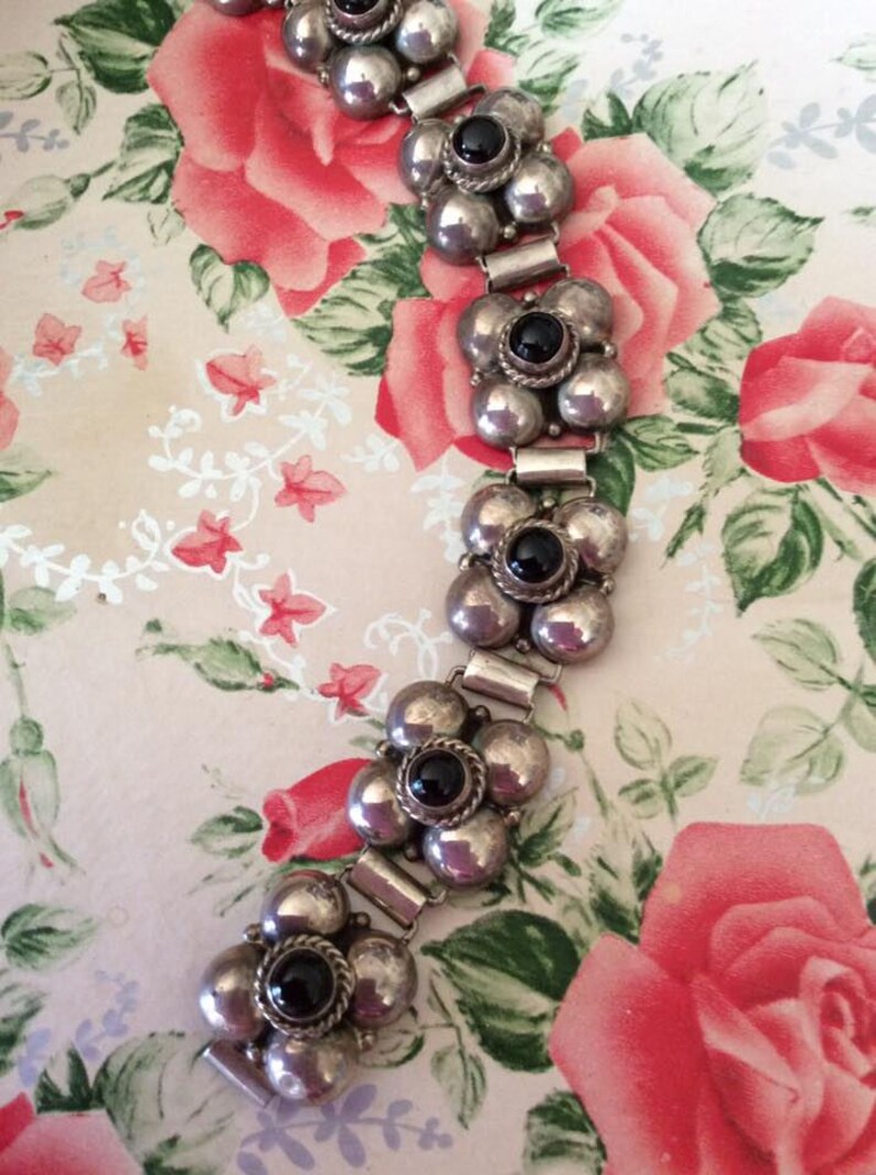 Vintage 1930s 1940s Bracelet Signed PARRA 925 Silver Black Onyx Vintage 1930s 1940s Bracelet Signed PARRA 925 Silver Black Onyx