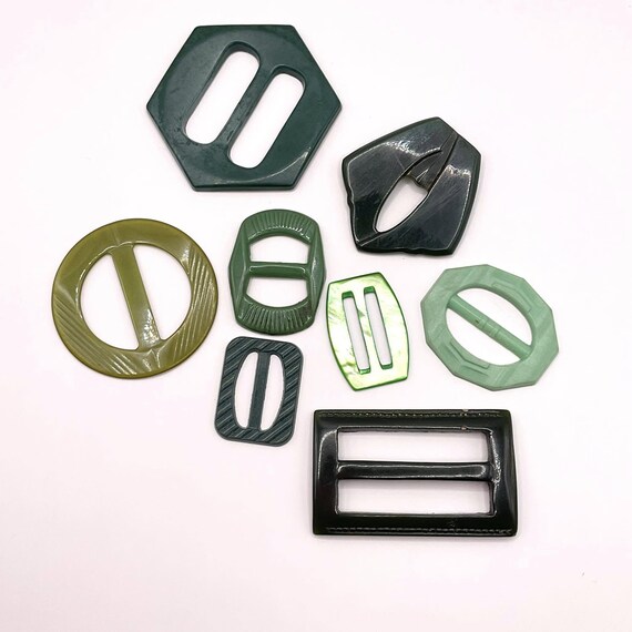 Antique 1930s Art Deco Belt Buckle Green Gold Ribbed Sewing Notions Plastic Green Plastic Vintage Belt Buckles for sale | eBay main image 4