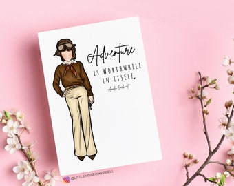 Amelia Earhart Artwork, Amelia Earhart Sticker, Female Empowerment Card, Inspiring Women, Feminist Wall Decor, Feminist Sticker, Aviator Art