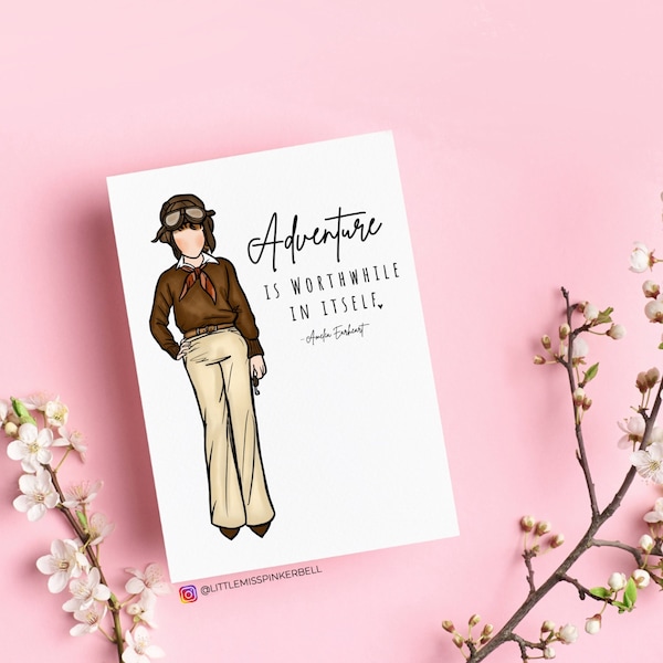 Amelia Earhart Artwork, Amelia Earhart Sticker, Female Empowerment Card, Inspiring Women, Feminist Wall Decor, Feminist Sticker, Aviator Art