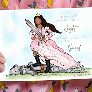 Princess with Sword Artwork – Feminist Girl Power Wall Art, Kids Room Print, Sticker, or Magnet, Strong Female Empowerment Card for Girls