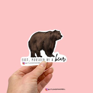 Shakespeare Lover Sticker, Exit, Pursued By a Bear Sticker, Winter's Tale Art, Shakespeare Art, Fun Shakespeare Quotes, William Shakespeare image 1