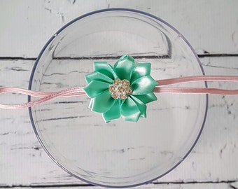 Aqua Rhinestone Pinwheel Flower Headband/Baby Headband/Infant Headband/Toddler Headband/Child Headband/Blue Headband