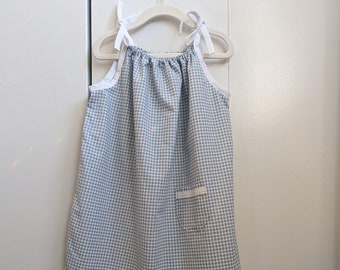 Sundress in Blue Check, Size 5-7