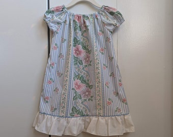 Peasant Dress in Blue Floral, Size 2-3