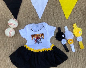 Pittsburgh Pirates Baseball Onesie with Skirt - Handmade Baby Bodysuit,