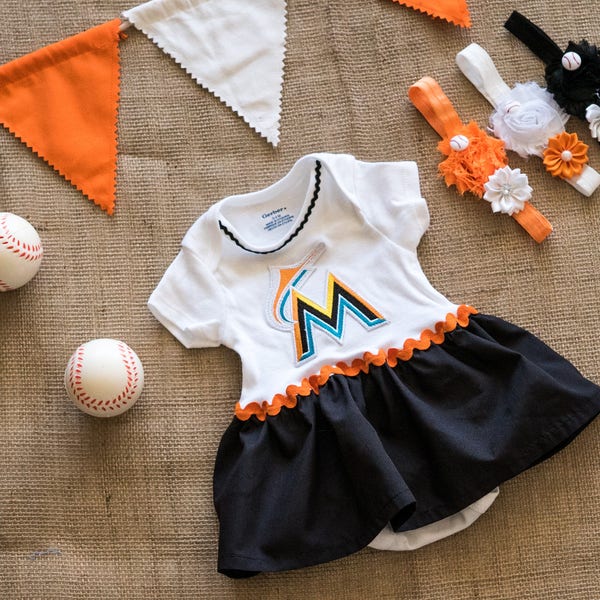 Miami Marlins Onesie, Major League Baseball Onesie, Onesie with Skirt, Marlins Onesie, Miami Onesie