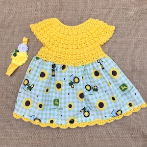 John Deere Tracker Dress, John Deere Tracker Fabric Dress 6-9 months Romper, Light Green Crochet top