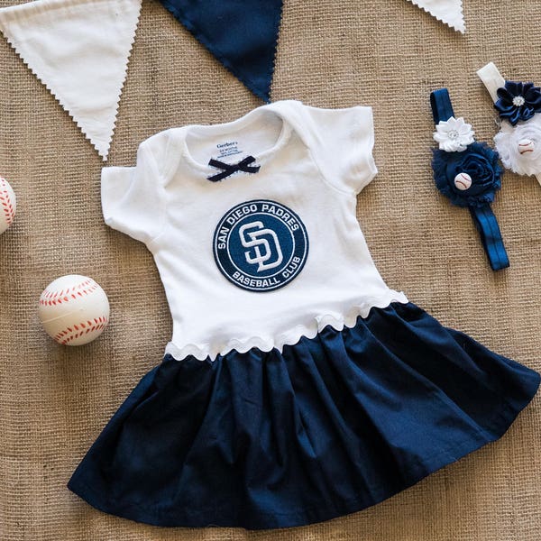 San Diego Padres Inspired patch Onesie, sports Onesie, Onesie with Skirt, Padres Onesie, Baseball Onesie