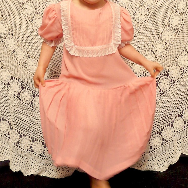 1970's Girl's Dress With Yoke - Retro Children's Fashion - Eve Of Sydney - Drop Waist Pleat