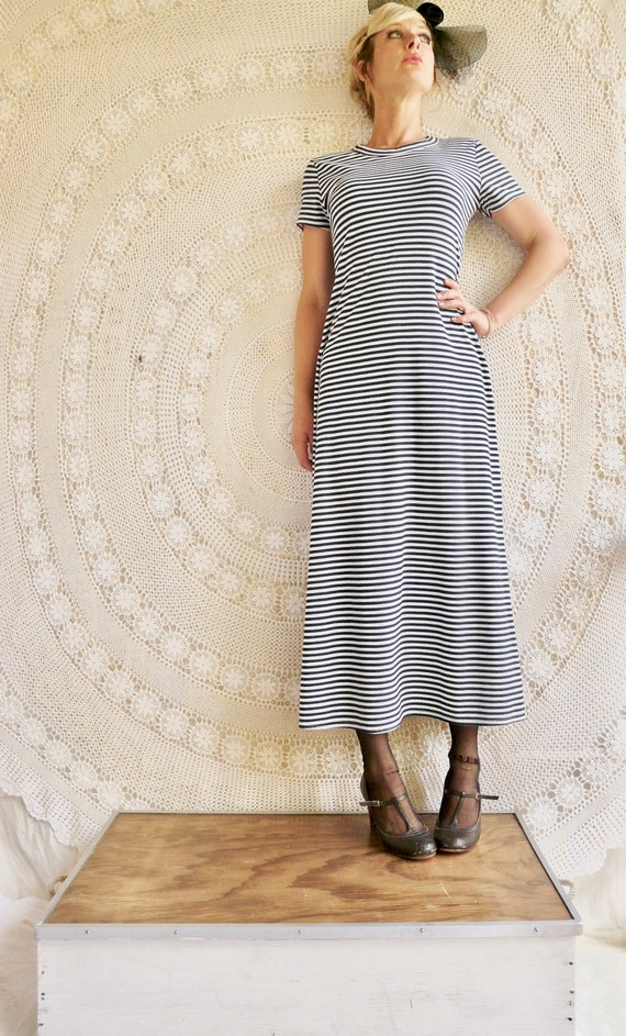 1990's Stripe Pencil Dress - Minimal Grunge / Bod… - image 2