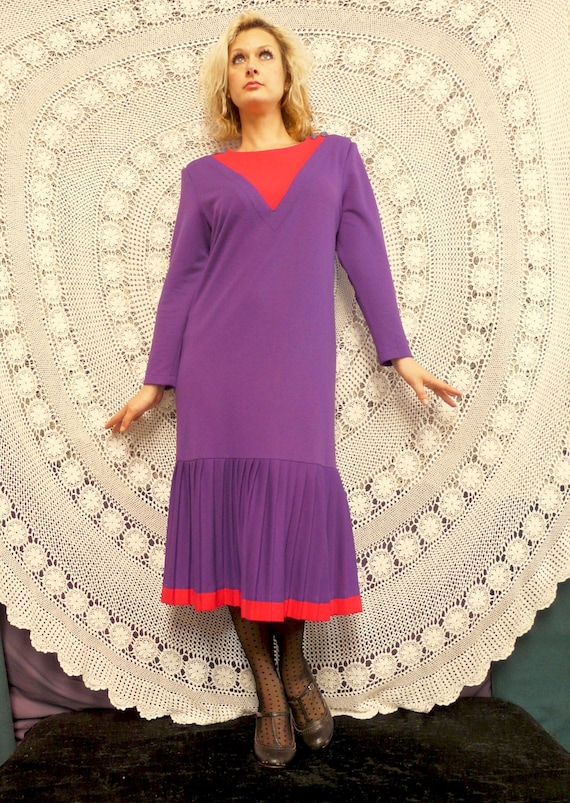 1980's Drop Waist Frock With Pleating - Katies La… - image 1