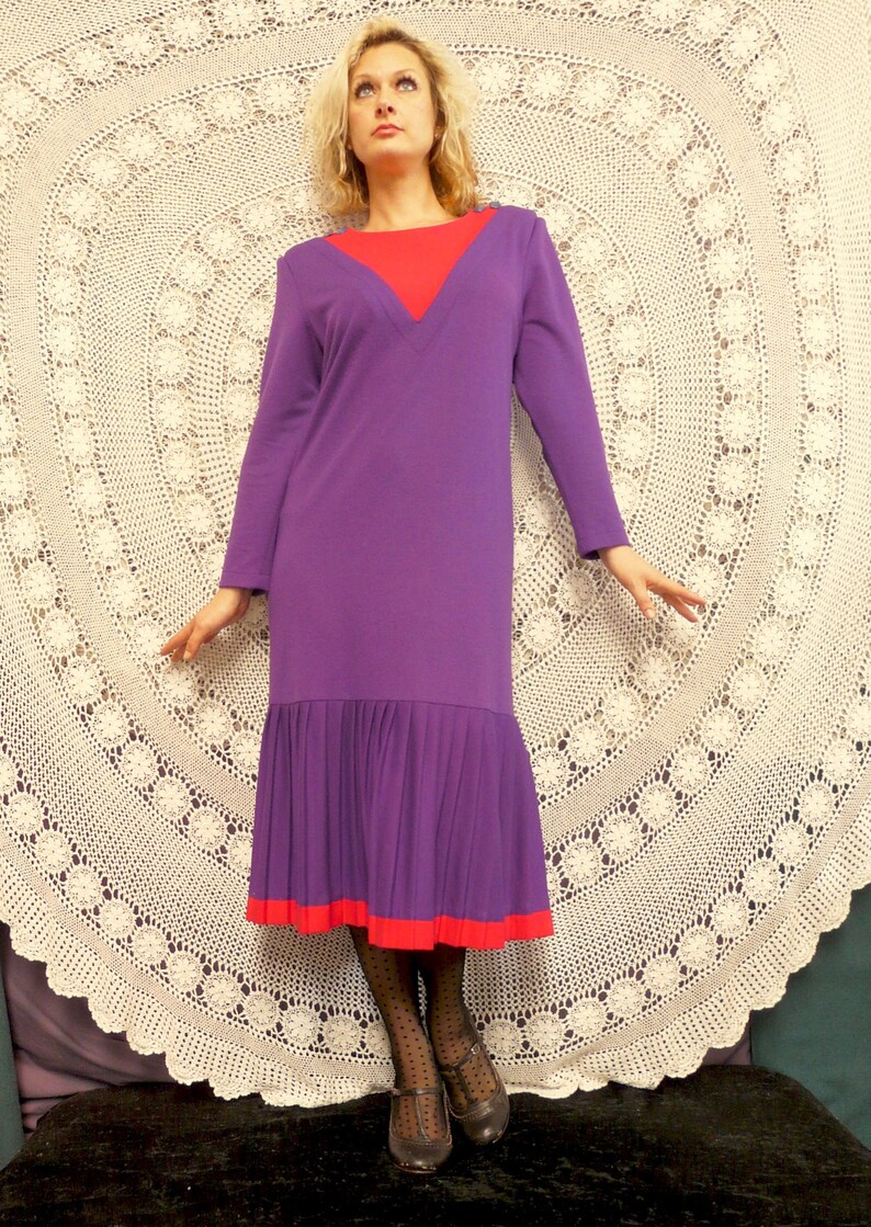 1980's Drop Waist Frock With Pleating Katies Label Australia image 1