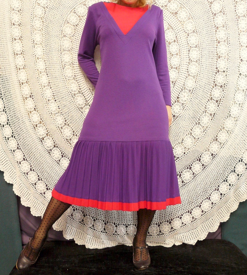 1980's Drop Waist Frock With Pleating Katies Label Australia image 6