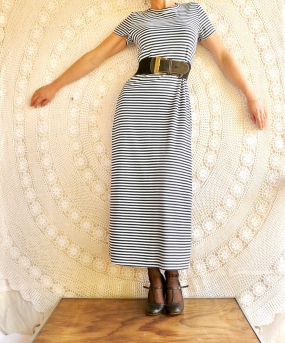 1990's Stripe Pencil Dress - Minimal Grunge / Bod… - image 5