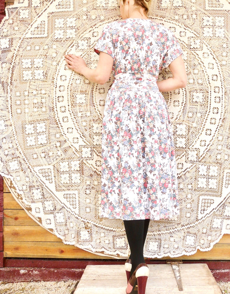 1990/'s Prairie Dress Laura Ashley Style Floral Boho Shirt-Dress Frock Midi Cami -