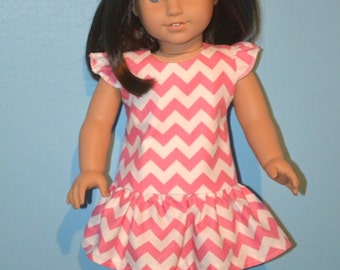 Rosa Chevron American Made Vestido se adapta 18 "Chica Muñeca-Dulce Verano Impresión con aleteo mangas-zapatos rosas opcional-divertido vestido de muñeca de verano!