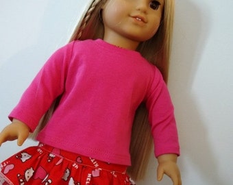 Valentine American Made Trendy Skirt with Tulle fits 18 inch Girl Doll-Pink Long Sleeve Top-Optional Adorable Boots with Pearl Trim