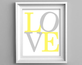 Love Art Print, Grey and Yellow, Gender Neutral Nursery Decor, Yellow Nursery Art, Baby Wall Decor, Baby Girl Wall Art, Baby Canvas Wall Art