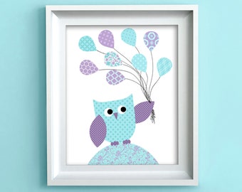 Owl Nursery Art, Nursery Wall Art, Owl Nursery Print, Girl's Room Decor, Children's Wall Art, Playroom Decor, Toddler Art Print, Baby Shower