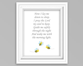 Bumble Bee Nursery Print, Bedtime Prayer Print, Bee Nursery Art, Bee Wall Decor, Baby Boy Nursery, Baby Room Decor, Christian Nursery Decor