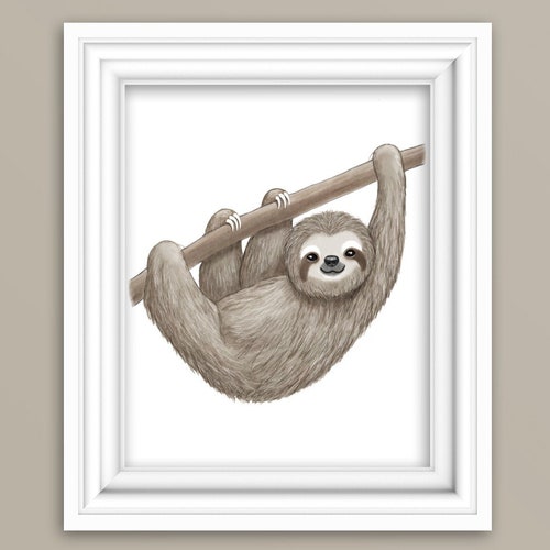 Sloth Nursery Art Print Watercolor Sloth Painting Woodland Etsy