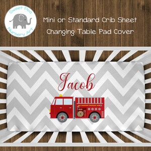 Fire Truck Crib Sheet, Standard or Mini Crib, Firefighter Baby Bedding, Toddler Bed Sheet, Boy