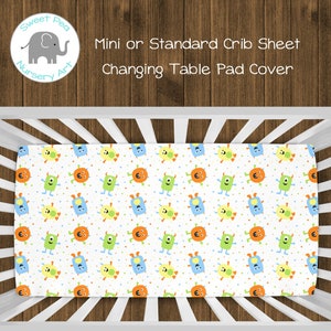 Monsters Crib Sheet, Monster Changing Pad Cover, Nursery Accessory | Mini Crib Sheet | Monster Nursery Decor | Baby Boy Monster Crib Bedding