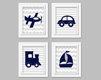 Transportation Wall Art, Boy Nursery Decor, Boy's Room, Toddler Boy Prints, Car, Airplane, Sailboat, Train Nursery, Boy Canvas Decor, Quad