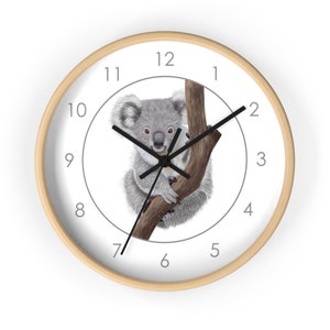 Koala Bär Kinderzimmer Wanduhr | Koala Kinderzimmer Wanddeko | Australisches Kinderzimmer-Accessoire | Quiet Tick Uhr | Wählen Sie Rahmen und Zeiger Farbe