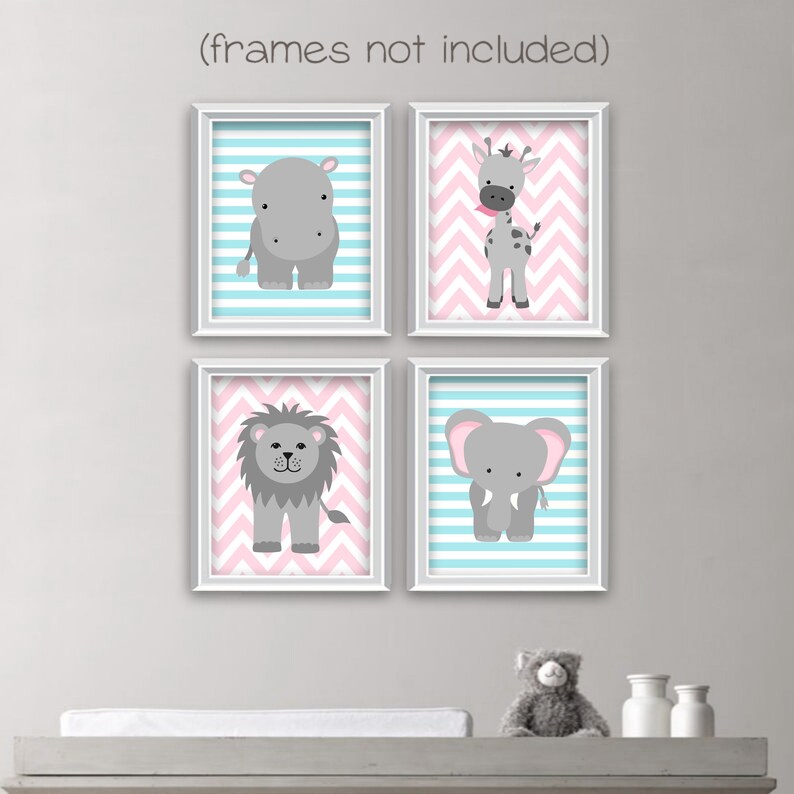 Zoo Nursery Decor Baby Girl Zoo Decor Aqua Pink Grey Safari Etsy