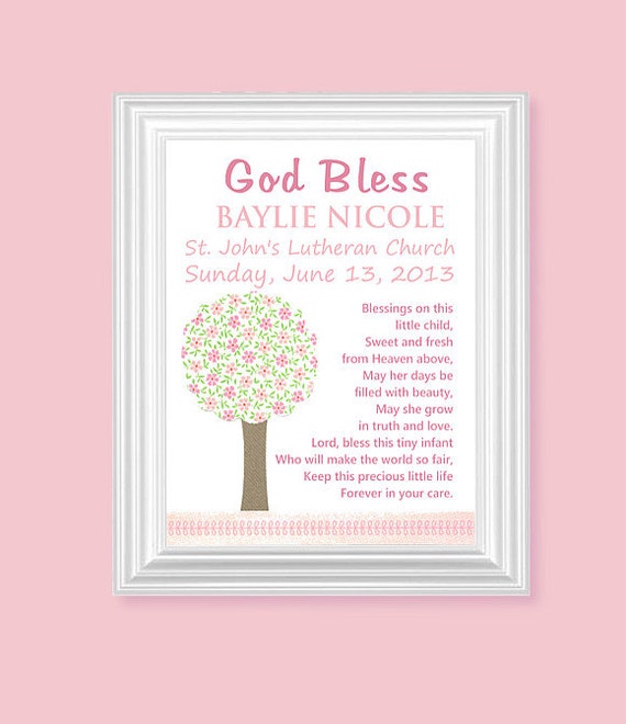 Baptism Poem Nursery Art Print Christening Prayer Girl's Etsy