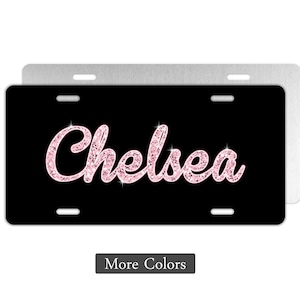 Faux Glitter on Black License Plate, Custom Novelty Plate, Front of Car Plate, Aluminum License Plate, Decorative Car Tag, Vanity Plate