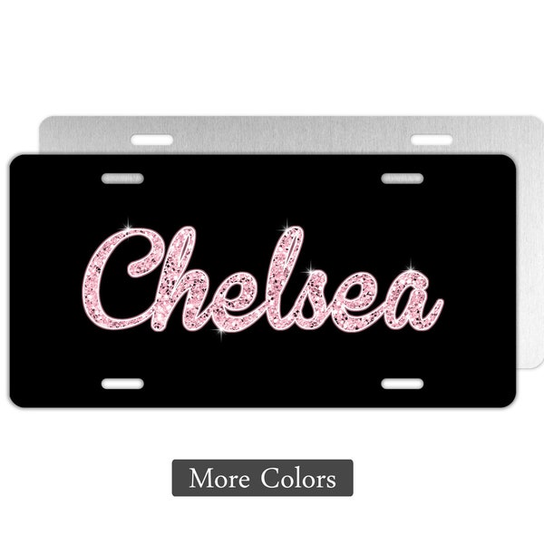 Faux Glitter on Black License Plate, Custom Novelty Plate, Front of Car Plate, Aluminum License Plate, Decorative Car Tag, Vanity Plate