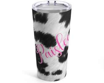 Cow Hide 20 oz Insulated Stainless Steel Tumbler With Clear Plastic Lid, Cow Lover Gift, Southern Girl Tumbler, Personalized Cow Travel Mug