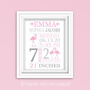 Flamingo Birth Stats Print, Custom Baby Gift, Baby Name Art, Personalized Baby Gift, Tropical ...