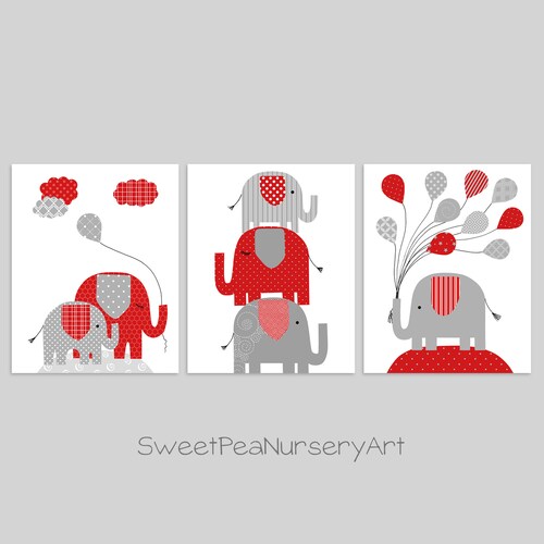 Elephant Nursery Decor Baby Elephant Wall Art Print Set of - Etsy