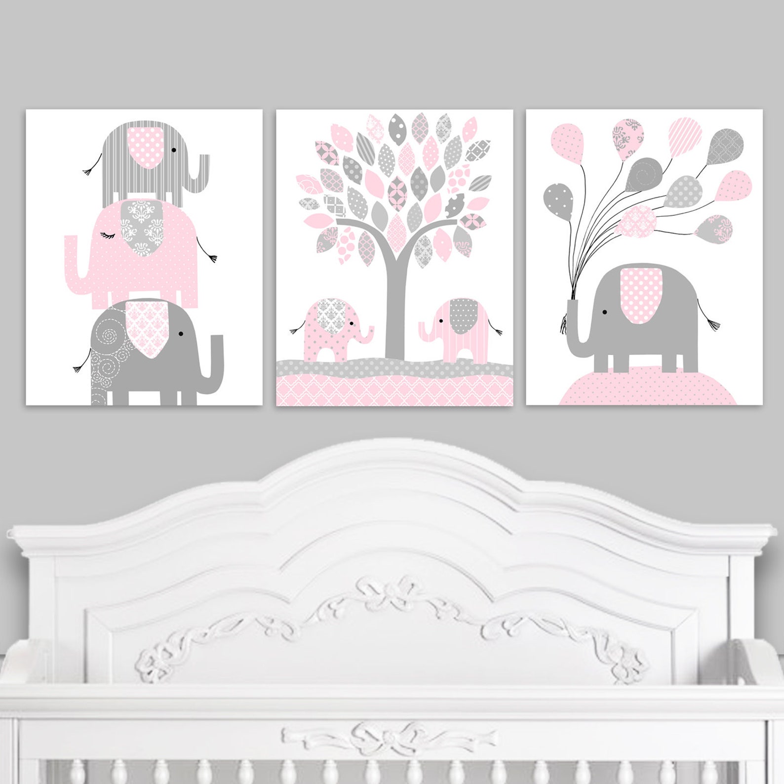 Elephant Nursery Decor, Pale Pink and Grey, Girl's Room Decor, Balloons ...