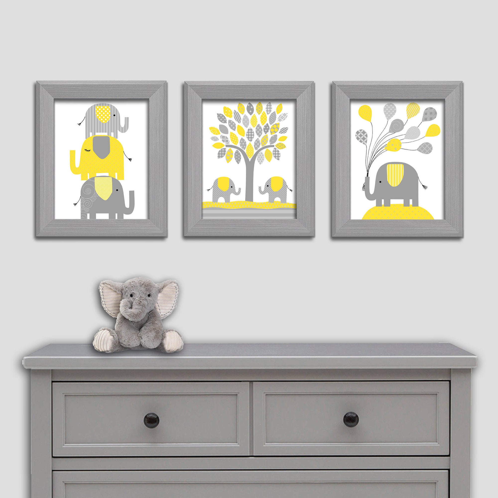 Elephant Nursery Wall Decor Grey and Yellow Nursery Art Etsy UK