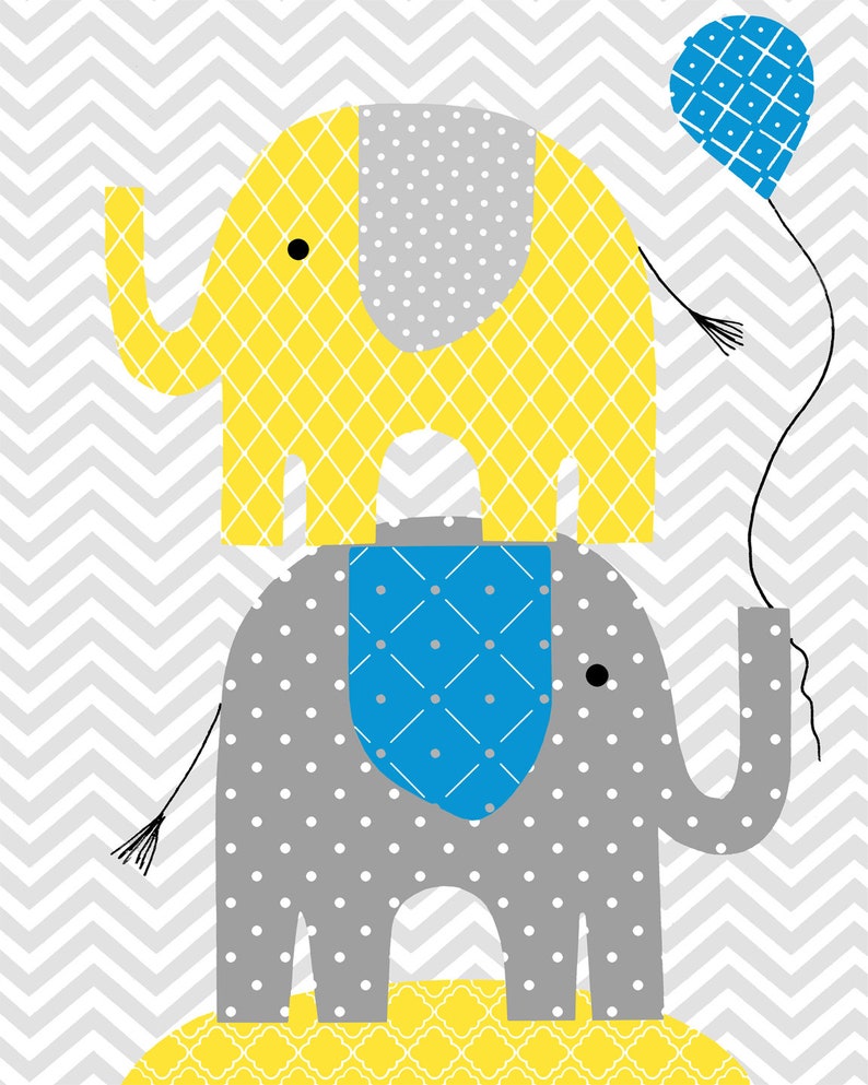 Elephant Nursery Decor Zoo Nursery Blue Grey Yellow Baby Etsy