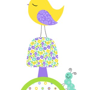 Bird Nursery Art, Aqua Purple Yellow, Girl's Room Decor, Baby Girl Prints, Girl Nursery Art, Bird Nursery Decor, Baby Girl Bird Decor image 4