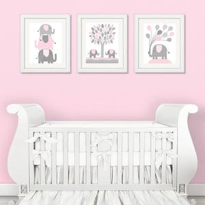 Elephant Nursery Decor, Pale Pink and Grey, Girl's Room Decor, Balloons, Baby Girl Nursery Art, Elephant Canvas Art, Nursery Canvas Decor image 2