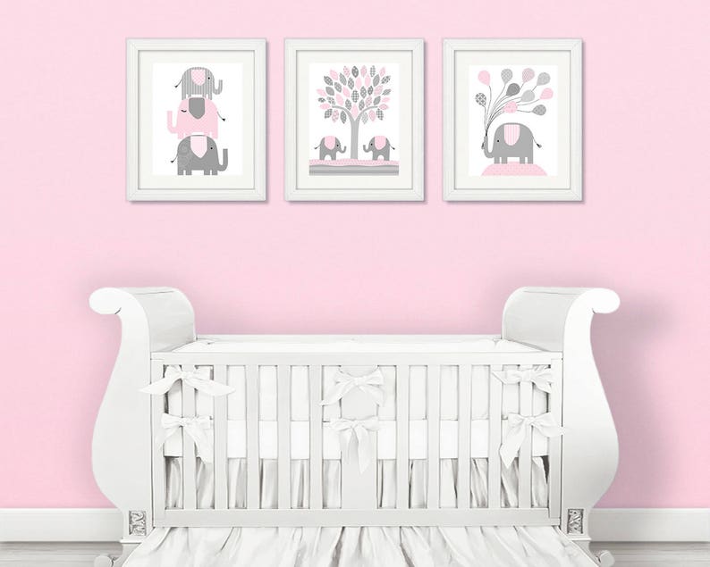 Elephant Nursery Decor, Pale Pink and Grey, Girl's Room Decor, Balloons, Baby Girl Nursery Art, Elephant Canvas Art, Nursery Canvas Decor image 2